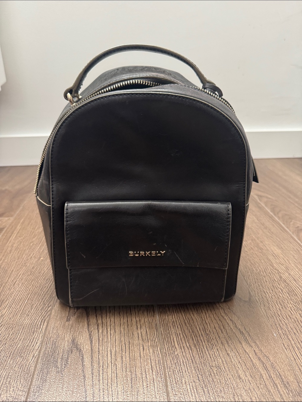 Black Leather Compact Backpack